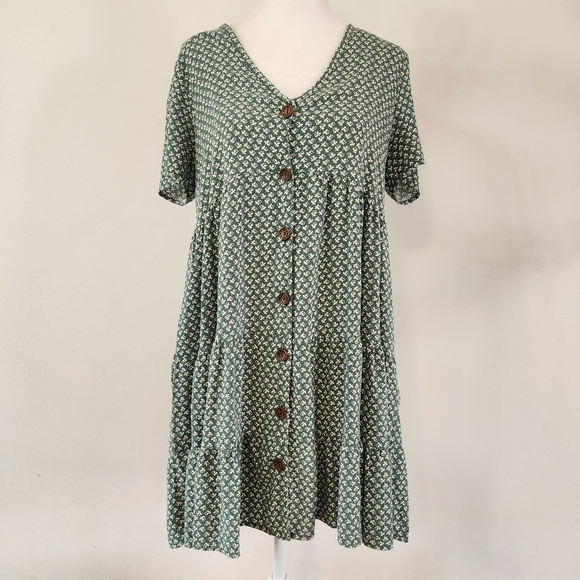 Ces Femme Dresses & Skirts - Ces Femme Pattern Button Front Short Sleeve Tunic Mini Dress S